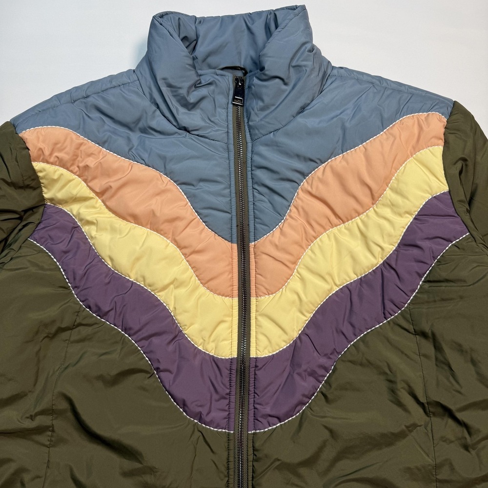 Cleo + Wolf Puffer Jacket Womens XL Green Quilted Retro Mountain Scene Back - Picture 3 of 7